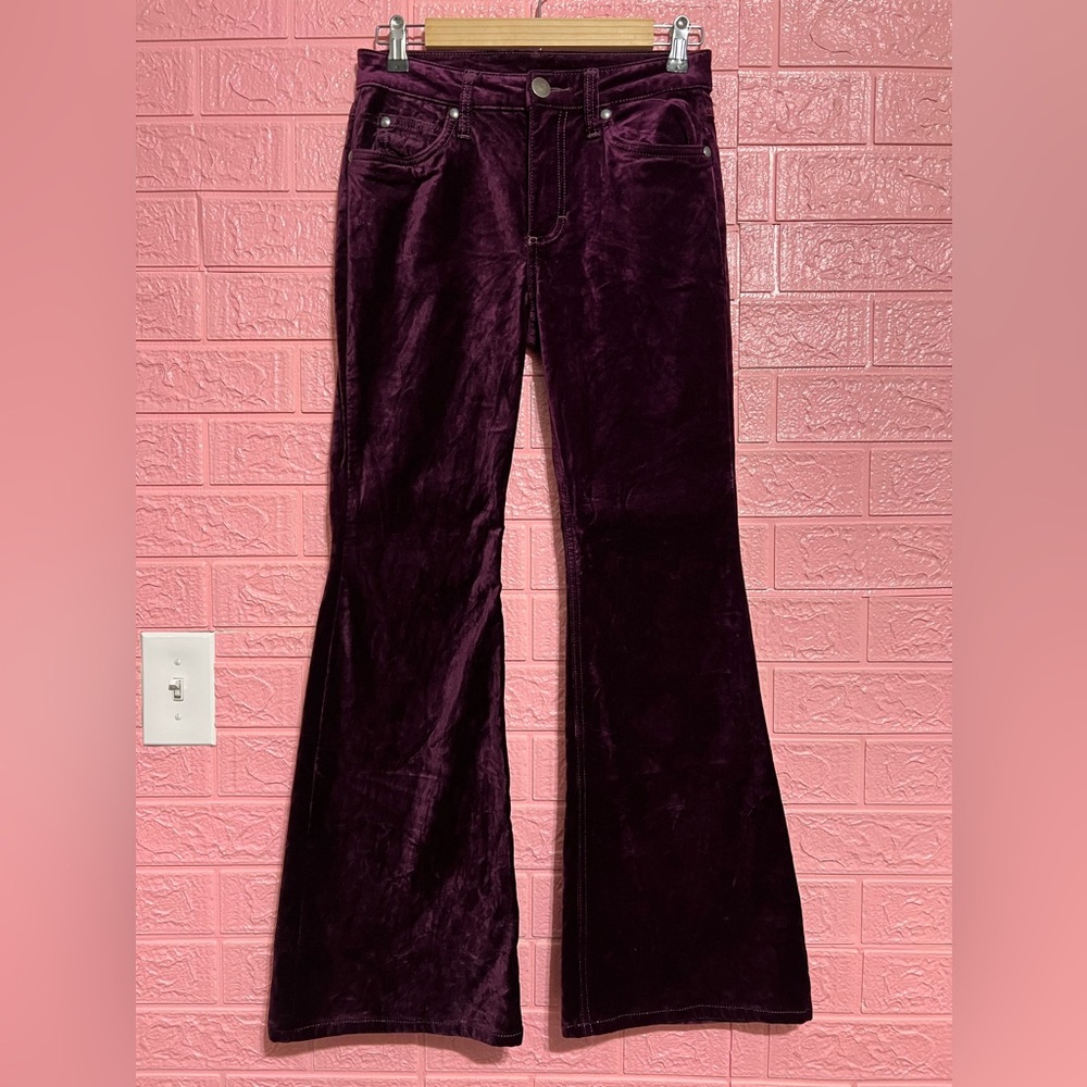 Wrangler Purple Velvet Bell Bottoms Retro Bailey Trumpet Flare Pants Size 30